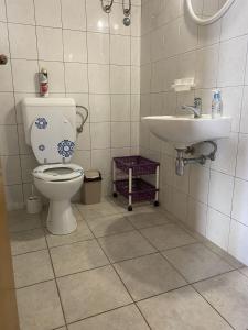 een badkamer met een toilet en een wastafel bij Apartments Silvana in Rogoznica