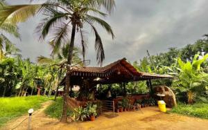 a pavilion with a palm tree in a field at Pepper Paradise by StayApart in Dandeli