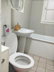 a white bathroom with a toilet and a sink at L'albatros in Dieppe +7 photos