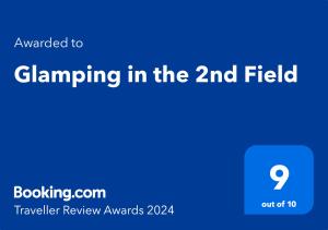 Vottorð, verðlaun, skilti eða annað skjal til sýnis á Glamping in the 2nd Field