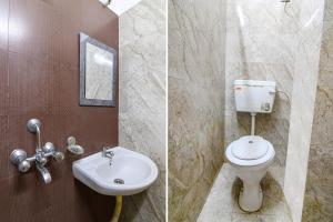 two pictures of a bathroom with a toilet and a sink at FabExpress Krishna in Kolkata