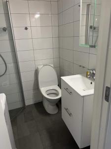 a white bathroom with a toilet and a sink at Comfortable Apartment In Cozy Location in Gothenburg