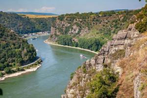 a view of a river with boats in it at Ferienhaus Brigitte in Dichtelbach