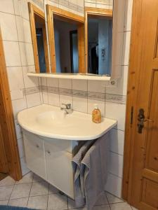 a bathroom with a sink and a mirror at Ferienhaus Brigitte in Dichtelbach