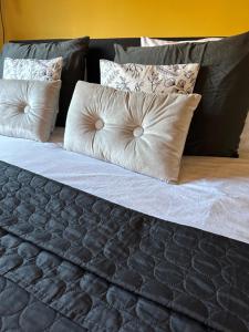 Una cama con dos almohadas encima. en La Fattoria Bed&breakfast, en Venhuizen