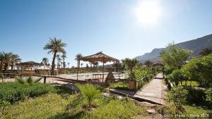 un complexe avec une piscine et des palmiers dans l'établissement Kasbah Tissint, à Tissint