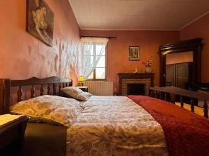 阿奈勒德克的住宿－Chez Jeanne，一间卧室配有一张床和一个壁炉