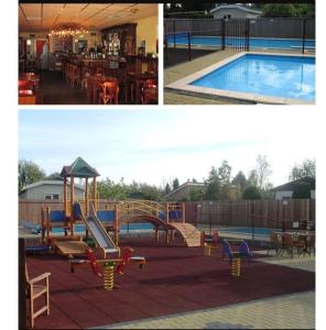 twee foto's van een speeltuin en een zwembad bij Welkom in Casa du Soleil in Putten