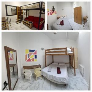 dwa zdjęcia sypialni z dwoma łóżkami piętrowymi w obiekcie Bed and breakfast chez l'habitant w Marsylii