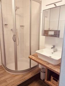 a bathroom with a shower and a sink at Motel Maria in Steyr