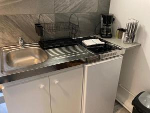 un bancone della cucina con lavandino e piano cottura di Apt 2 pièces Cosy Le Rimbaud a Charleville-Mézières
