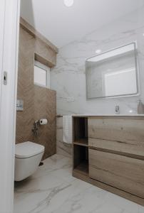 ein Badezimmer mit einem Waschbecken, einem WC und einem Spiegel in der Unterkunft Excapada suite de Murcia in Murcia