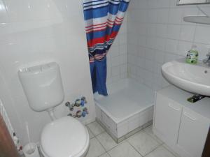 ハイリゲンハーフェンにあるFerienwohnung Spatzennestのバスルーム(トイレ、洗面台付)