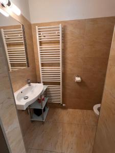 ein Badezimmer mit Waschbecken und Toilette in der Unterkunft Apartmány Teddy Bojnice in Bojnice + 37 Fotos