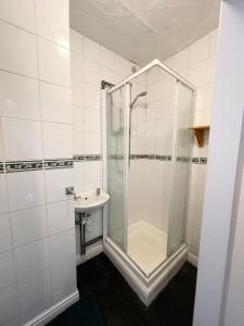 a bathroom with a shower and a sink at Bramley House in Boston