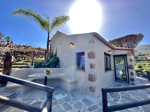 a house with a patio with a palm tree at Finca Oscar Burchard in La Orotava