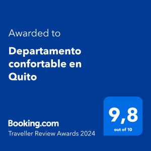 ein blauer Bildschirm mit dem Text, der an die Abteilung vergeben wird, ein komfortables Bad in der Unterkunft Departamento confortable en Quito in Quito