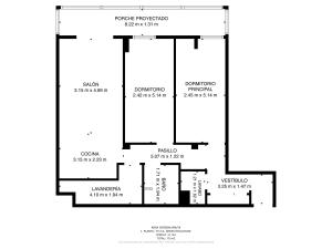 Půdorys ubytování 1st line sea view 3 rooms apartment in Tenerife 92m2
