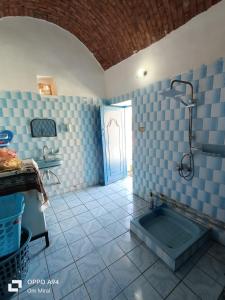 een badkamer met een wastafel en een douche. bij Arafa Nubian Guest house in Aswan