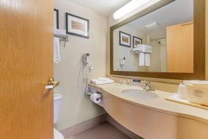 a bathroom with a sink and a toilet and a mirror at Comfort Suites Wilmington near Downtown in Wilmington +34 photos