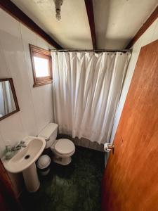 a small bathroom with a toilet and a sink at Hospedaje Los Angeles in Futaleufú
