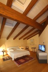 1 dormitorio con 1 cama y TV de pantalla plana en A Casa di Maria, en Grinzane Cavour