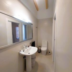 La salle de bains est pourvue d'un lavabo, d'un miroir et de toilettes. dans l'établissement Casa Vacaciones ALMADRABA CABO COPE, à Águilas