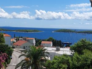 a view of a town with the ocean and a city at Apartments Zvonimir in Hvar