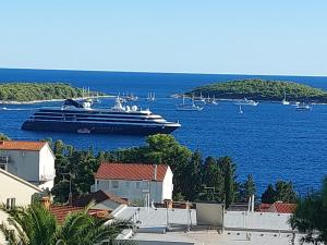 a cruise ship in a large body of water with boats at Apartments Zvonimir in Hvar
