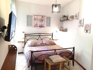1 dormitorio con 1 cama y TV. en Casa Valletta en Mezzomerico