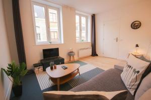a living room with a couch and a table at Equipped apartment premium location in Lille