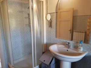 a bathroom with a sink and a shower at La Mansarda di Didi in Capannori