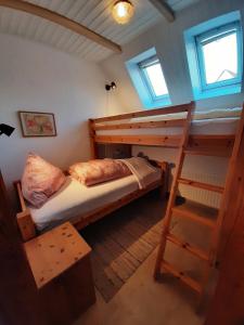 um quarto com 2 beliches e uma escada em Zum Süderwall em Esens