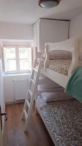 a room with two bunk beds and a ladder at Antico Chalet Mini Momosa in Ovindoli