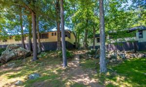 a house in the woods with trees in the foreground at Squam Lake 3 bed plus 3 bath rental (Suite 7) in Holderness