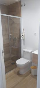 a bathroom with a shower and a toilet and a sink at Suitel Pombal in Pombal