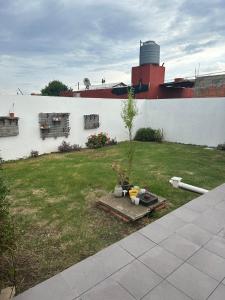 un jardín con un pequeño árbol en un patio en Monoambiente Serena Depto, en Mar del Plata
