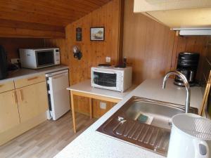 a small kitchen with a sink and a microwave at Ferienwohnung Dirlinger by Schladmingurlaub in Schladming