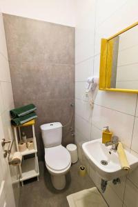 a small bathroom with a toilet and a sink at Cozy ensuite room in Zagreb center in Zagreb +8 photos