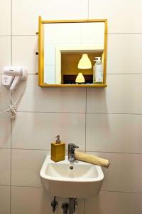 a bathroom with a sink and a mirror at Cozy ensuite room in Zagreb center in Zagreb