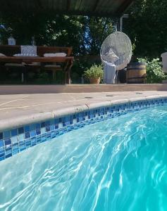 uma piscina azul com uma ventoinha num quintal em Bella Rosa em Potchefstroom