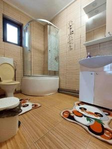 a bathroom with a toilet and a sink and a tub at CASA OANA in Radoşi
