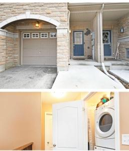 two pictures of a garage with a washing machine at Cozy jets empire in Brampton