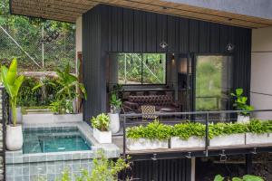 a house with a swimming pool and a patio at Primitivo Quindío in Circasia