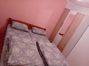 1 dormitorio pequeño con 1 cama con 2 almohadas en Apartman Danica Foča, en Foča