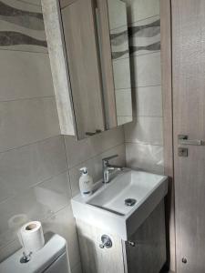 a bathroom with a sink and a toilet and a mirror at Evelyn's Cozy Apartment in Rhodes Town +29 photos