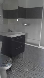 ein Bad mit einem Waschbecken und einem WC in der Unterkunft T2 DUPLEX - VUE MER - 150 m DE LA PLAGE in Ploemeur