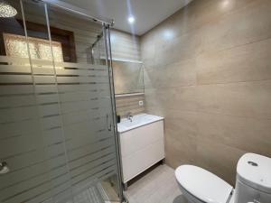 a bathroom with a shower and a toilet and a sink at El Paraiso in Alcudia