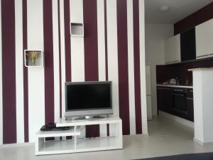 a television on a white stand in a living room at Apartment Tara in Sumartin