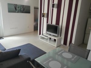 a living room with a table and a tv at Apartment Tara in Sumartin